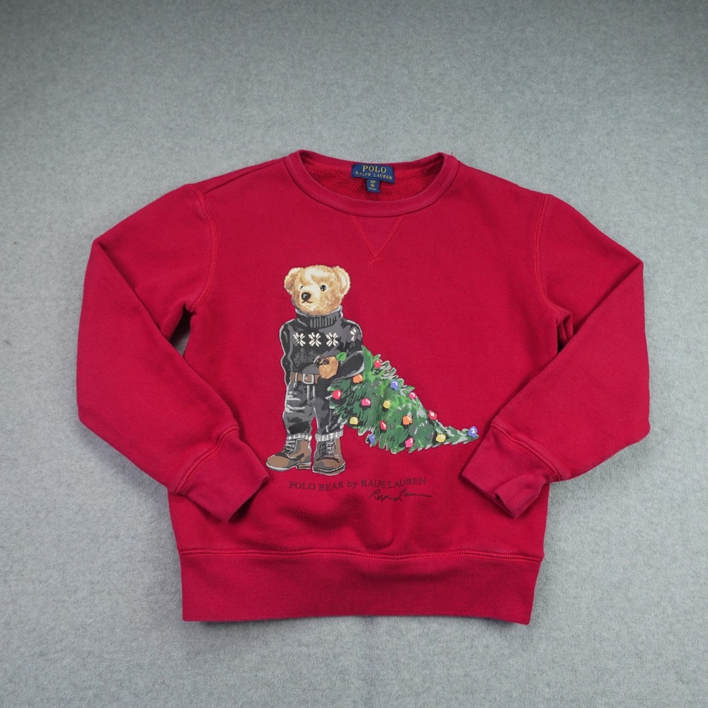 Polo Ralph Lauren Sweatshirt Boys S (8) Red Polo Bear Holiday Pullover Christmas
